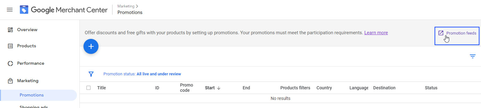google promotion feeds merchant center