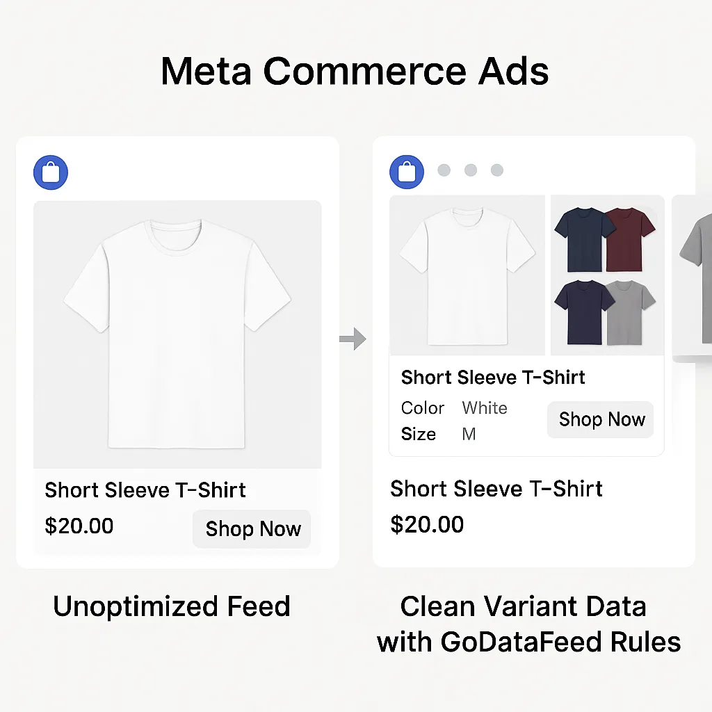 Optimizing variant data with GoDataFeed transforms Meta ads from flat listings to dynamic, high-converting experiences.