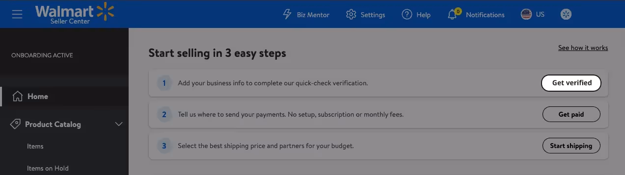 Start selling on Walmart in 3 steps - 1 Get verified