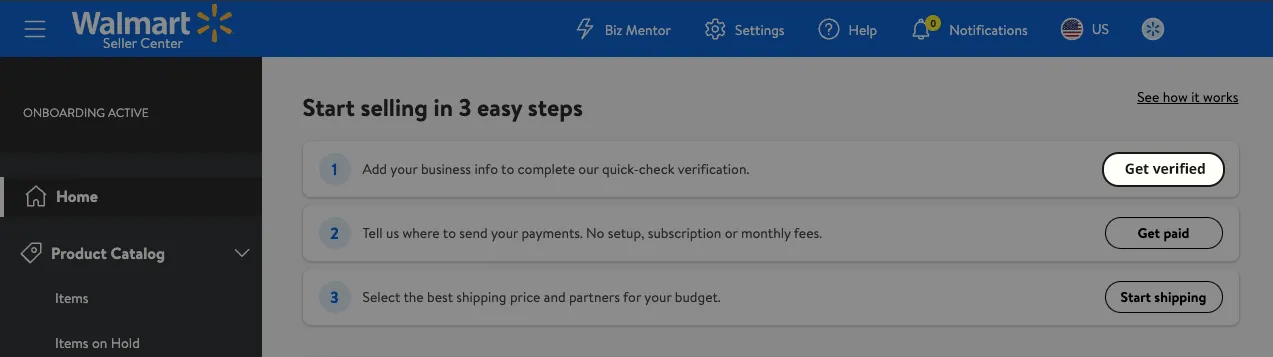 Start selling on Walmart in 3 steps - 1 Get verified