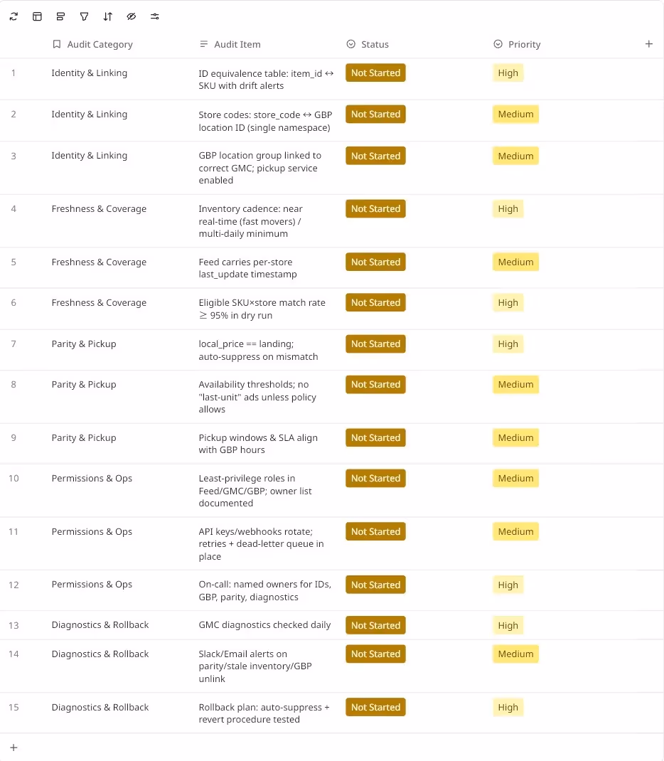 Local Inventory Ads three-way handshake audit checklist