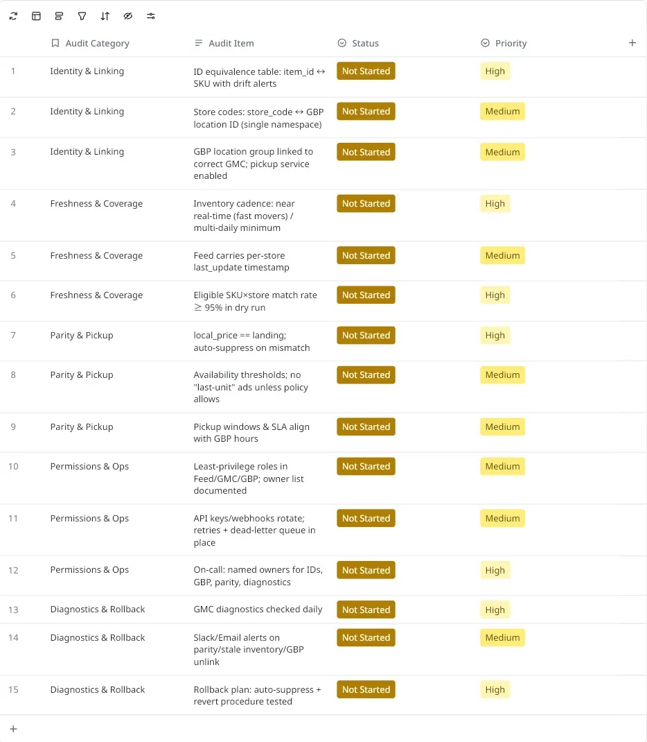 Local Inventory Ads three-way handshake audit checklist
