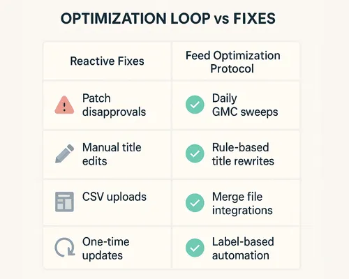 Replace reactive fixes with a feed optimization protocol that scales with automation.