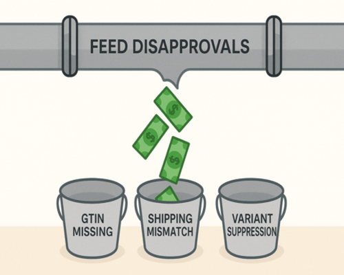 Each feed disapproval drains budget through suppressed listings and missed revenue.