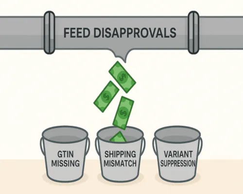 Each feed disapproval drains budget through suppressed listings and missed revenue.
