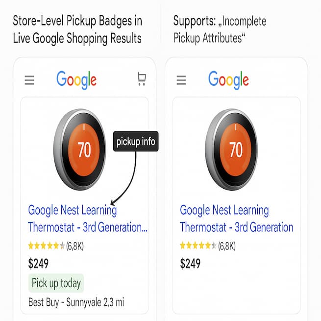 Products with pickup attributes show store-specific availability directly in Shopping results.
