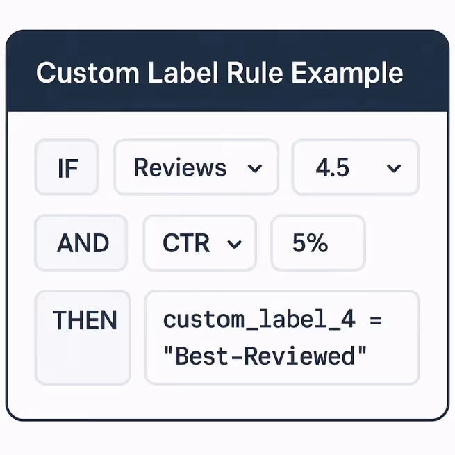 Example feed rule for labeling high-priority products in AI environments.
