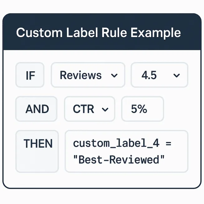 Example feed rule for labeling high-priority products in AI environments.