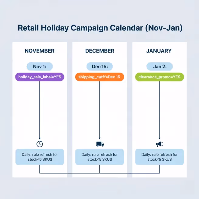 Q4 feed rules should follow a campaign-aware calendar—from sale start to post-holiday cleanup.