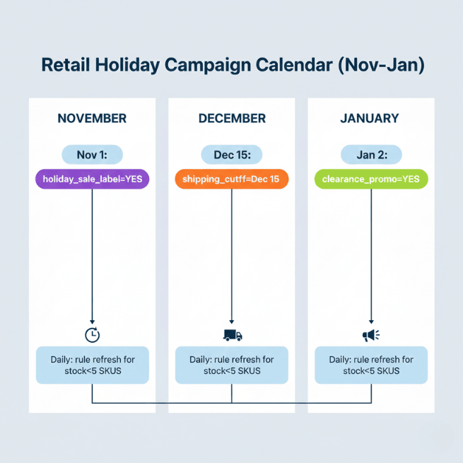 Q4 feed rules should follow a campaign-aware calendar—from sale start to post-holiday cleanup.