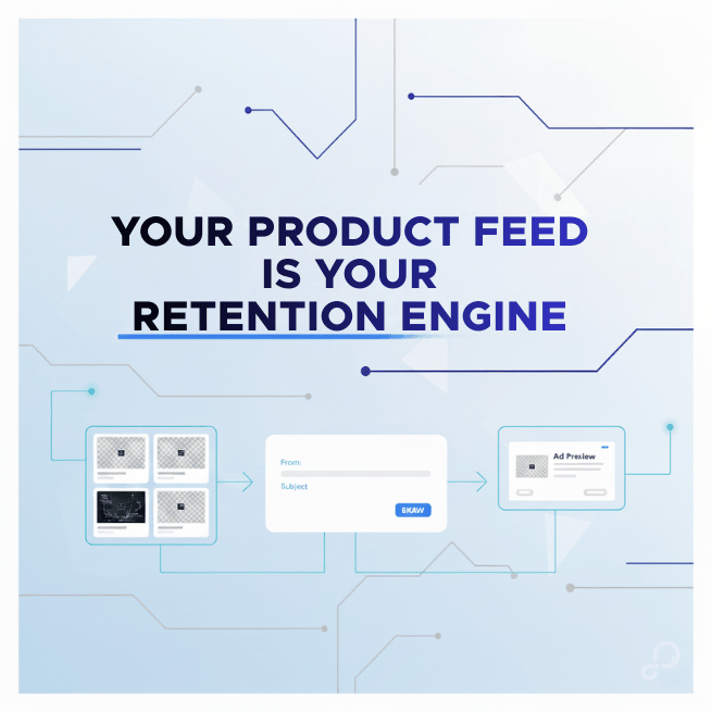 Graphic highlighting how product feed quality powers both email and remarketing retention.