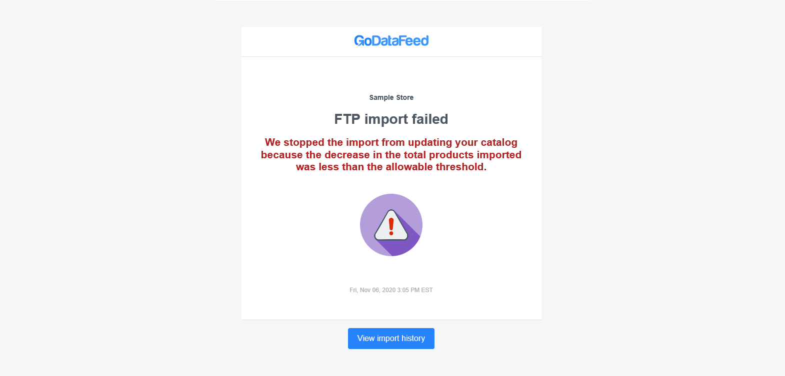 product protection import failed email alert