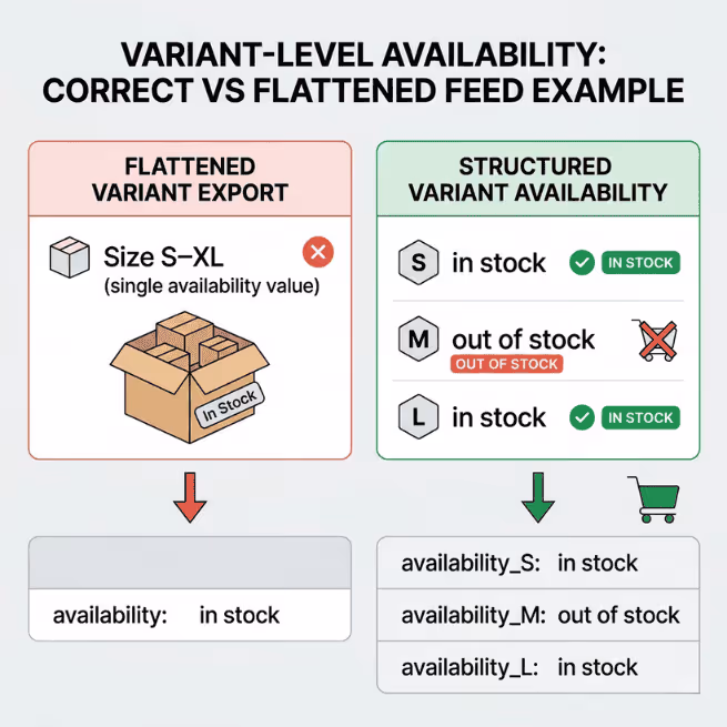 Variant-Level Availability Correct vs Flattened Feed Example