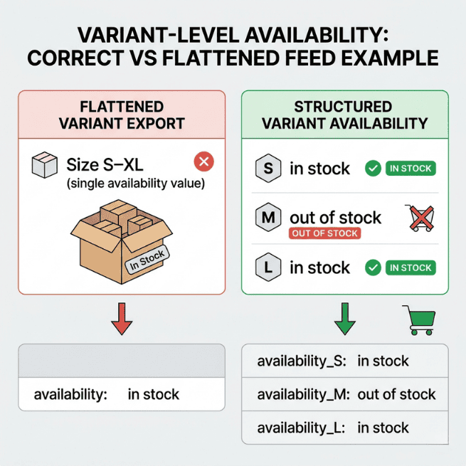 Variant-Level Availability Correct vs Flattened Feed Example