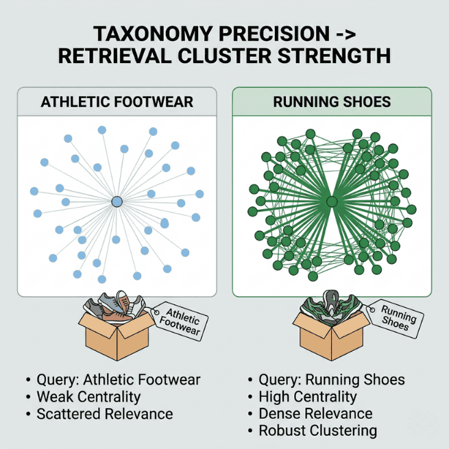 Taxonomy Precision → Retrieval Cluster Strength.