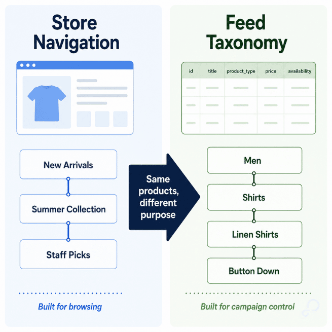 Store Navigation vs Feed Taxonomy Comparison