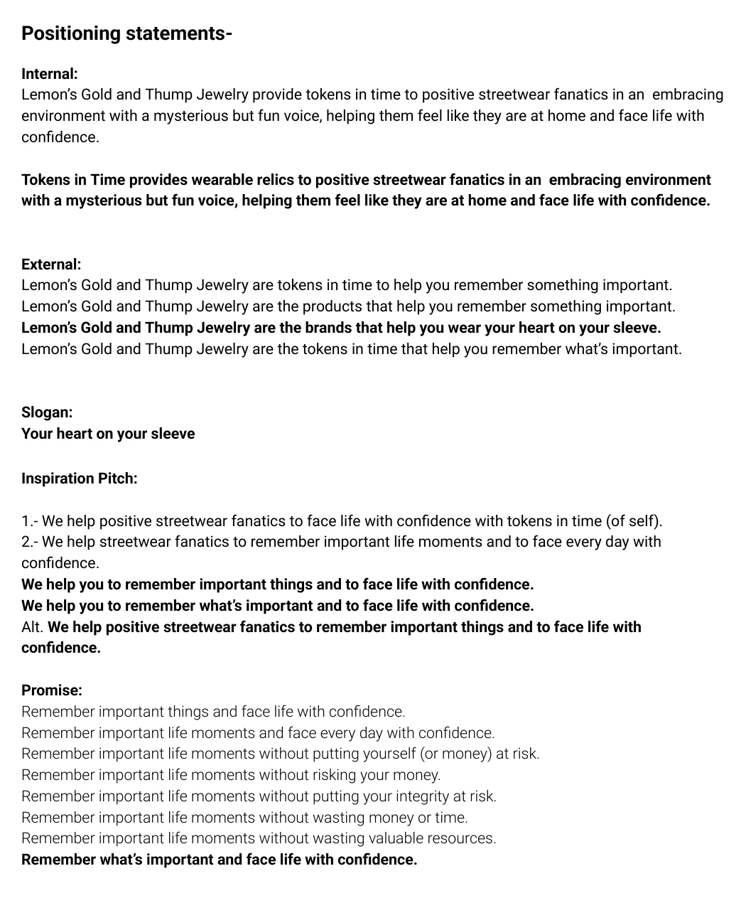 Candidate statements, pitches and promises with the chosen ones in bold.