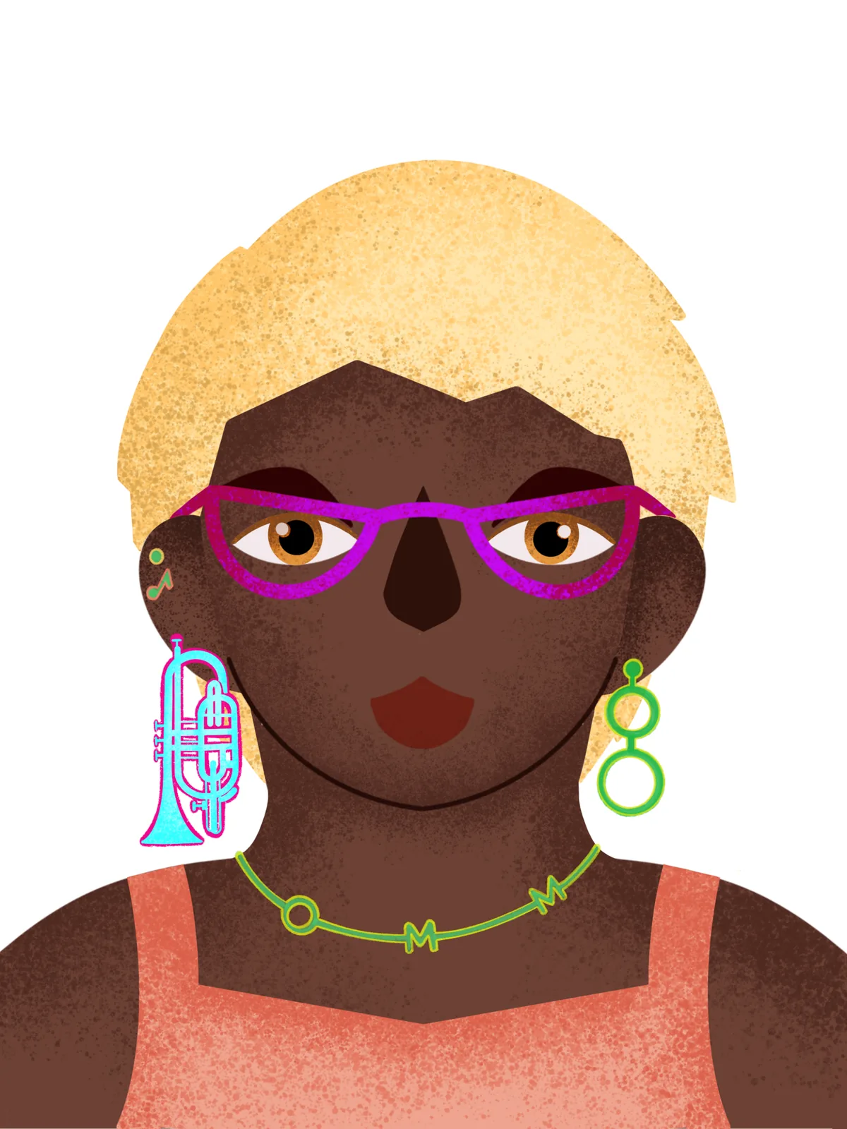 Flat illustration of a woman from the OMM illustration set designed by Marybel Iriondo.