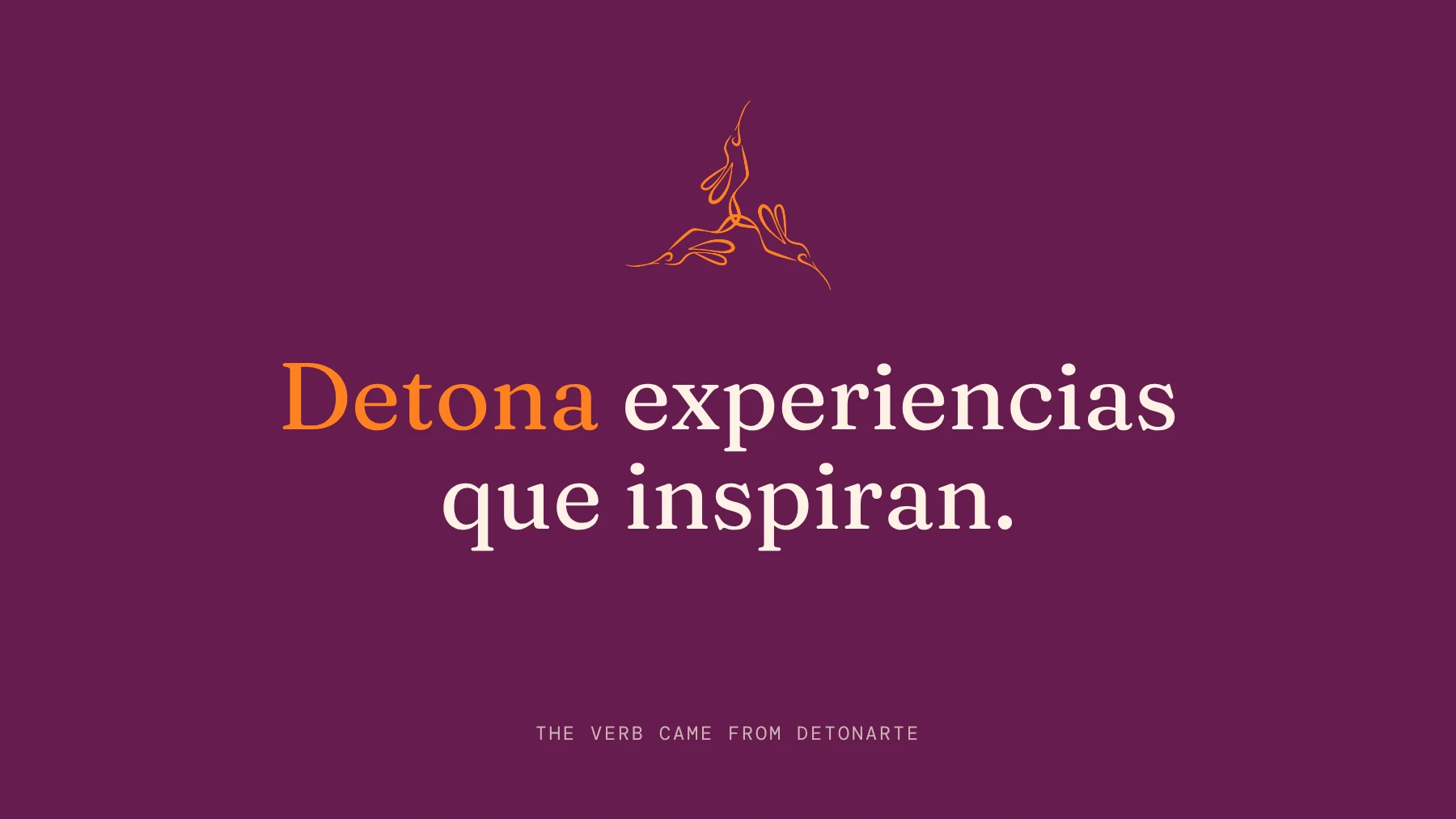 The tagline 'Detona experiencias que inspiran.' set large on wine under the hummingbird mark, with 'Detona' in orange.