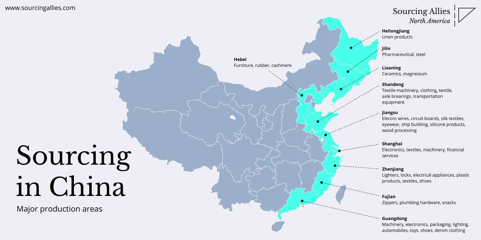 Cina manufacturing areas - Lower manufacturing costs