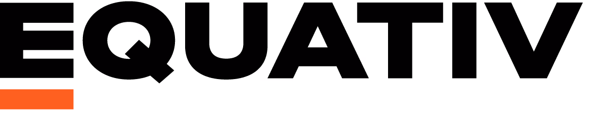 Bold black and white Equativ logo with orange accent bar