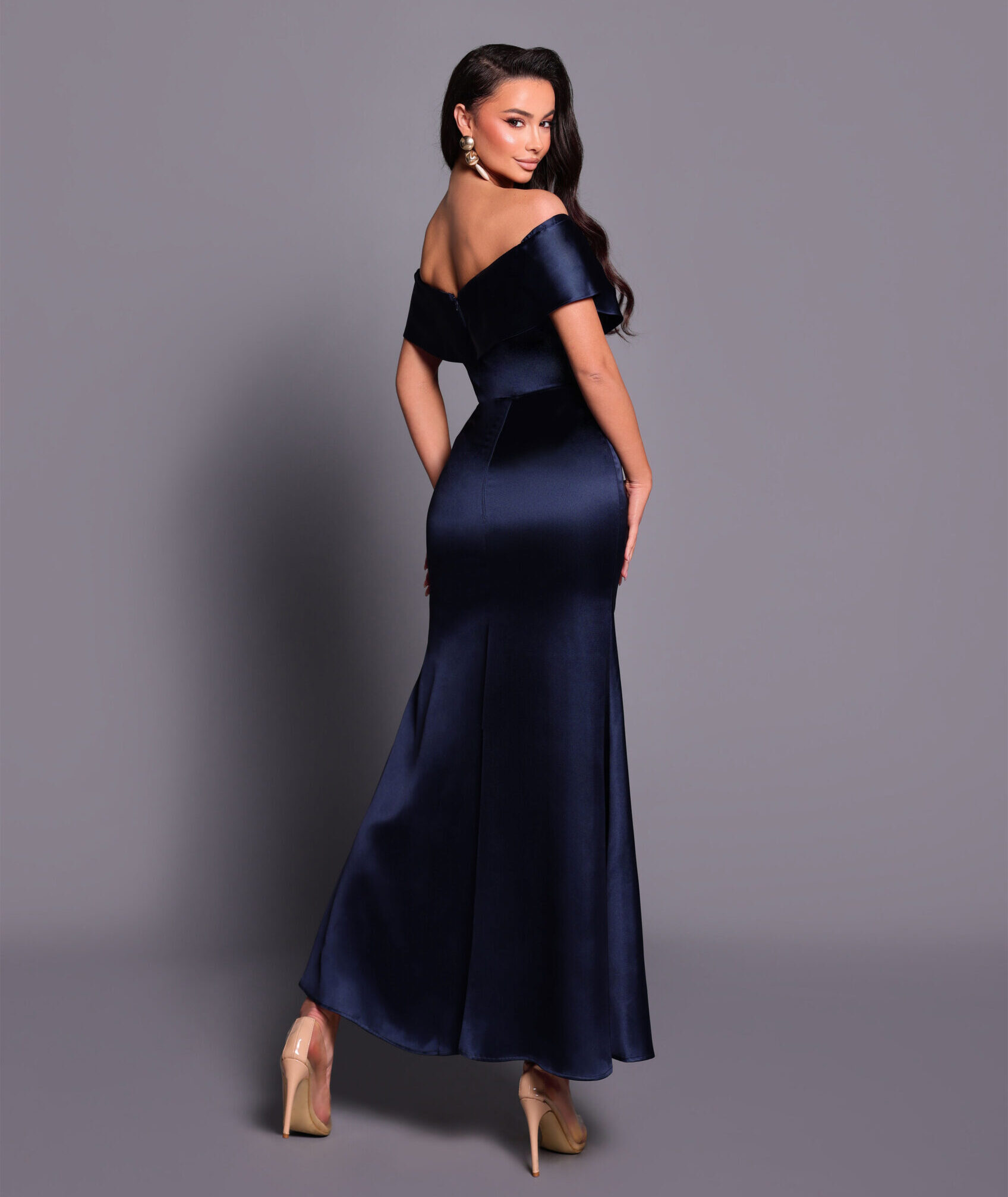 Nicoletta's beautiful off shoulder satin gown.
