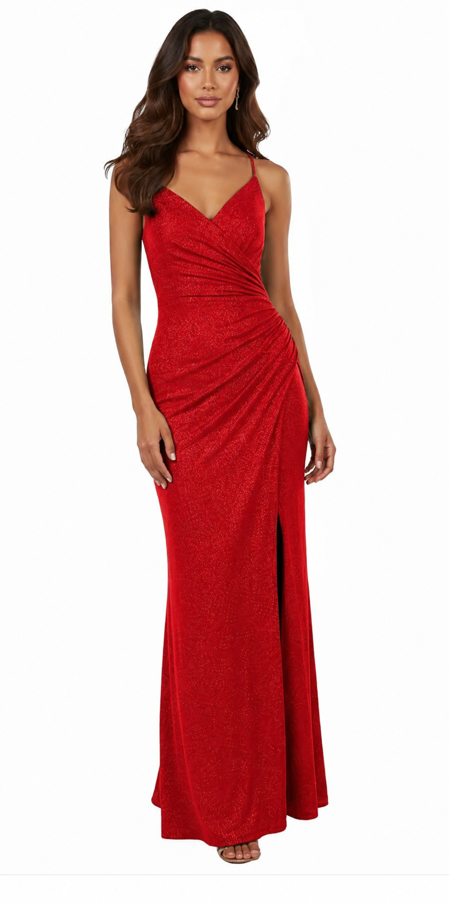 Anissa glitter knit gown with lace up back.