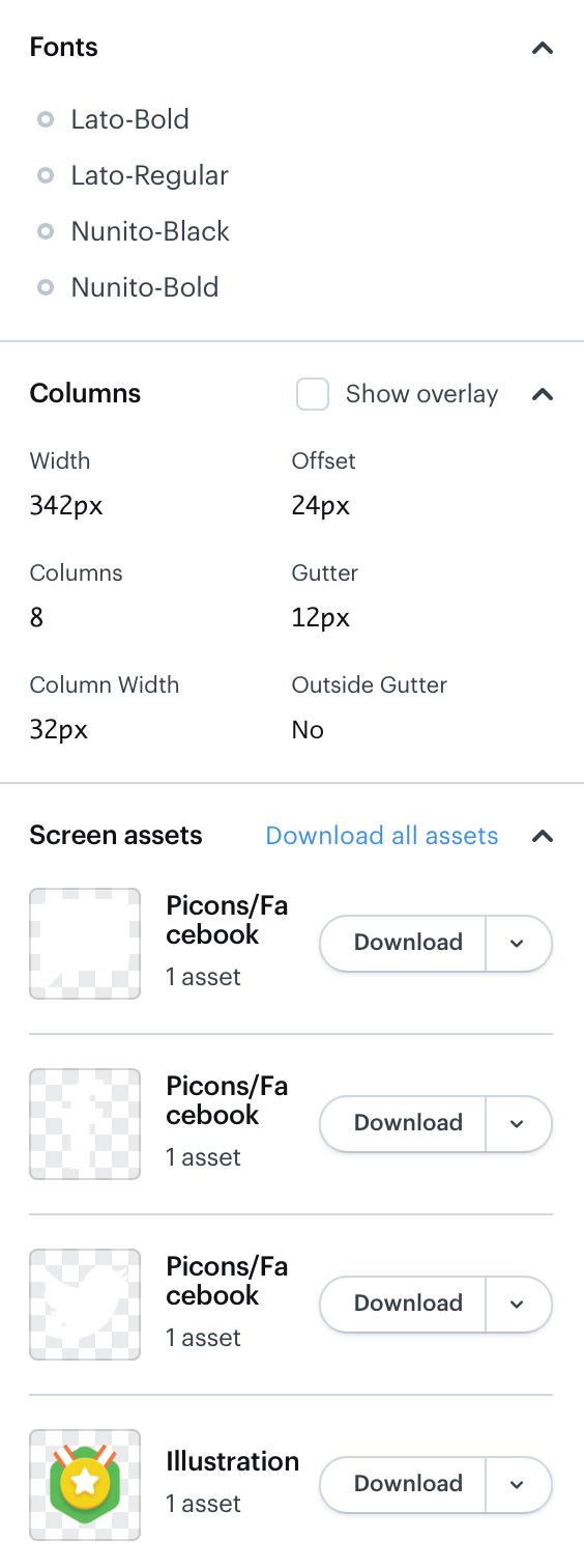 Marvel app: Lower part of general properties of the screen