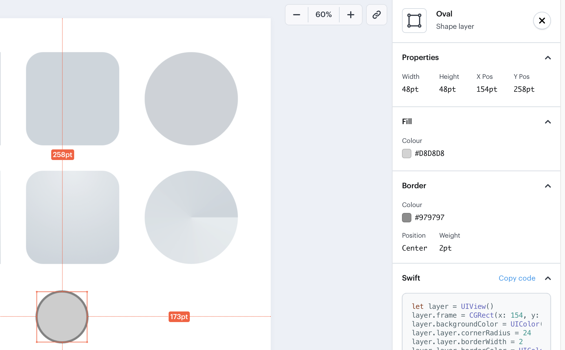 Marvel app: Properties of the circle with a border