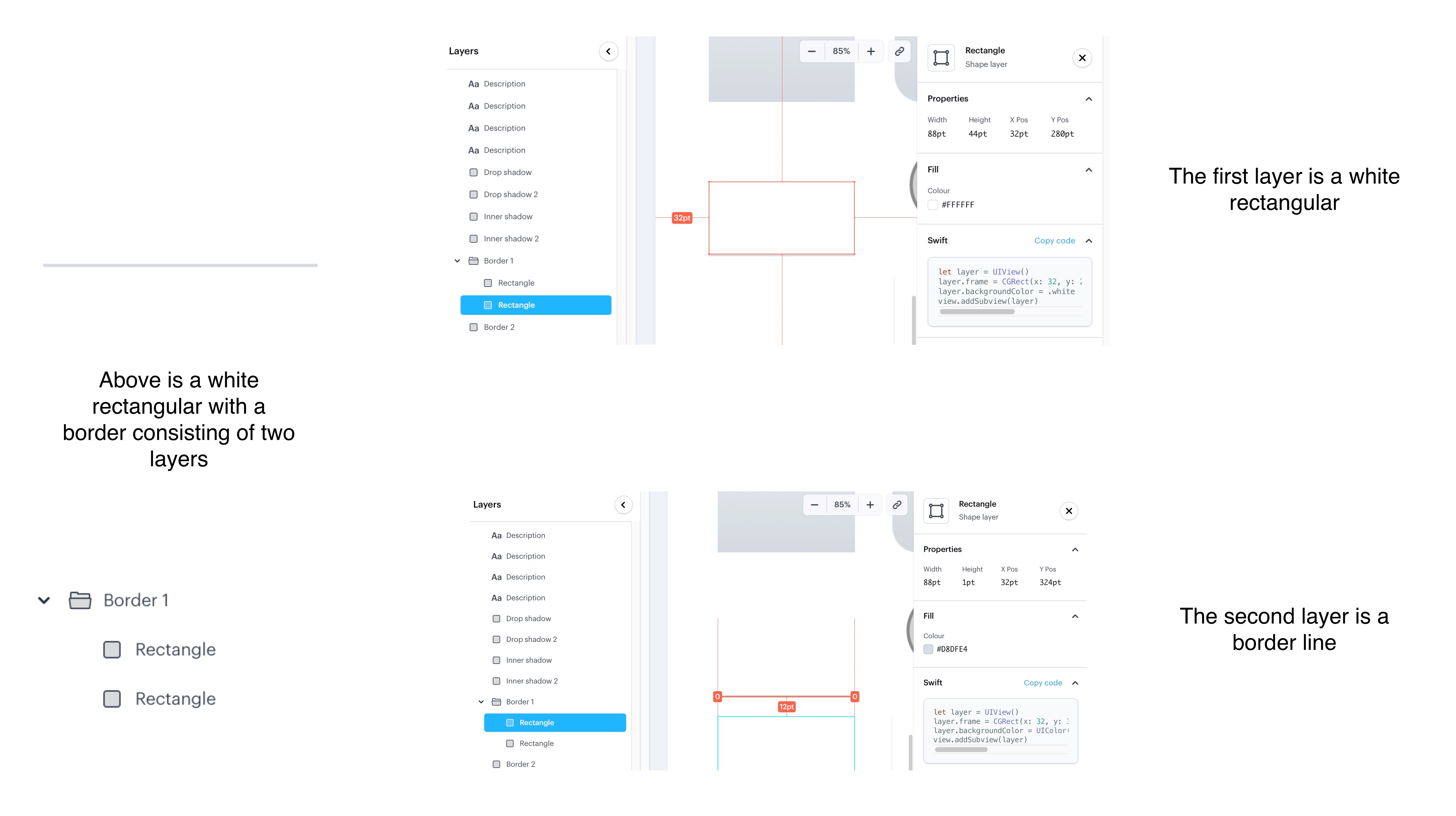 Marvel app: A rectangular with a border as a separate layer