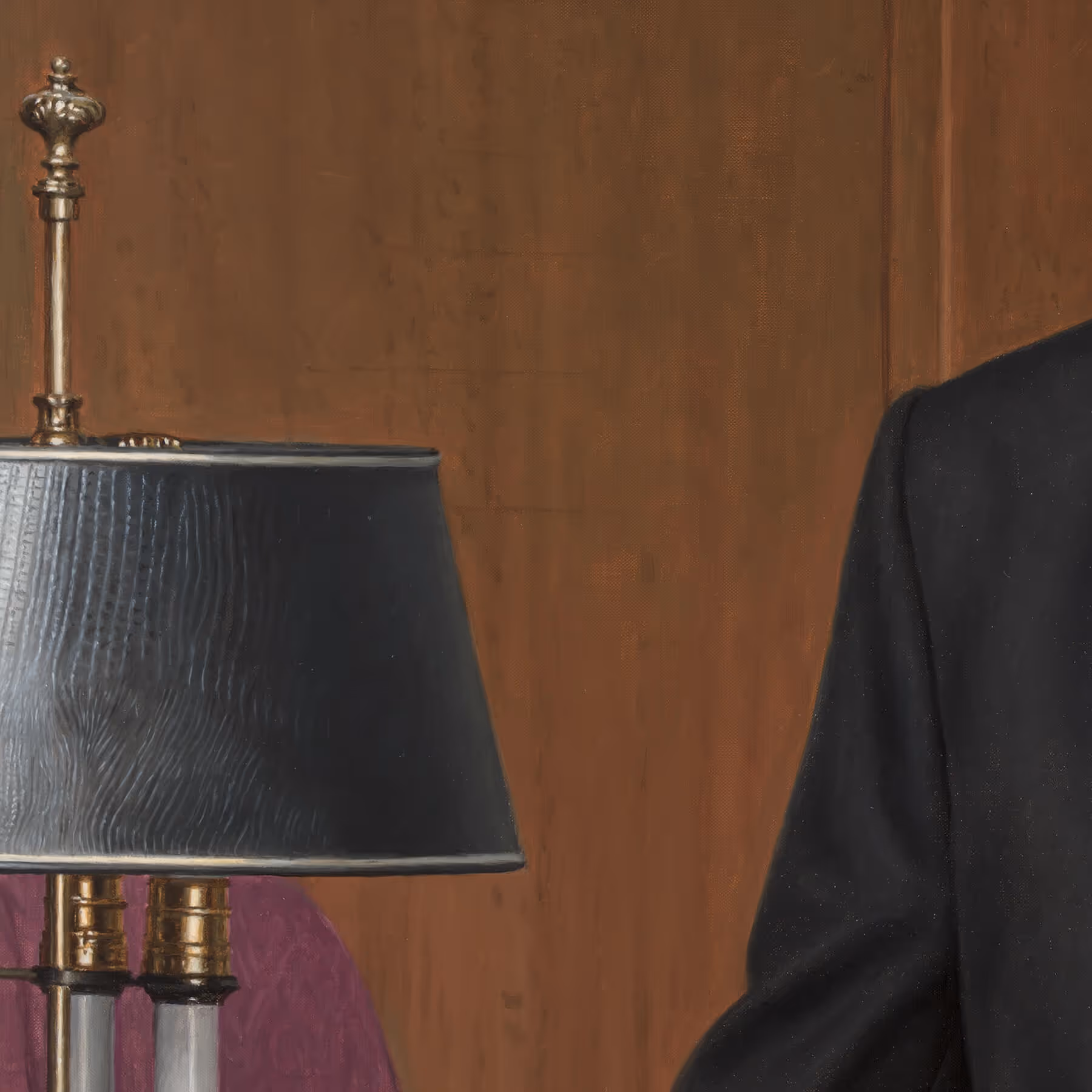 Detail of the antique lamp and furnishings from Sir Humphrey Cripps’s office included in Robert Cripps’s portrait.