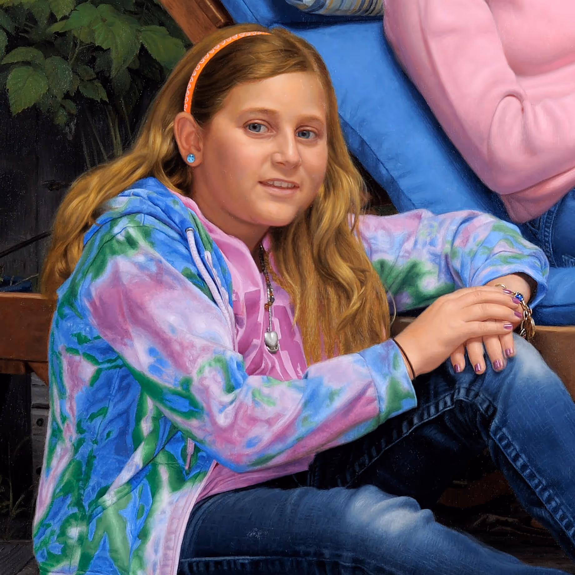 Detail of Juliet listening to her mother read in a family portrait by Marvin Mattelson.