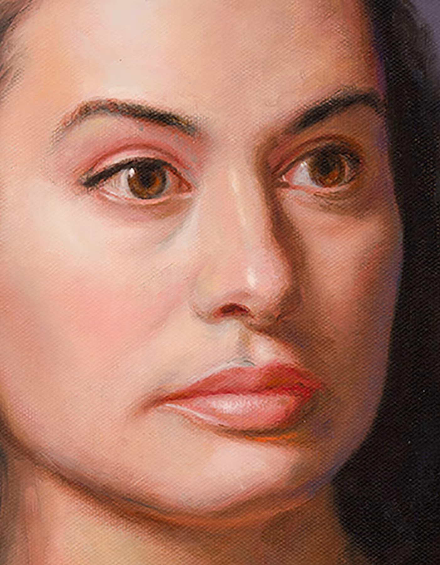 Extreme close-up detail of Jessica’s eyes, complexion, and facial features in a portrait by Marvin Mattelson.
