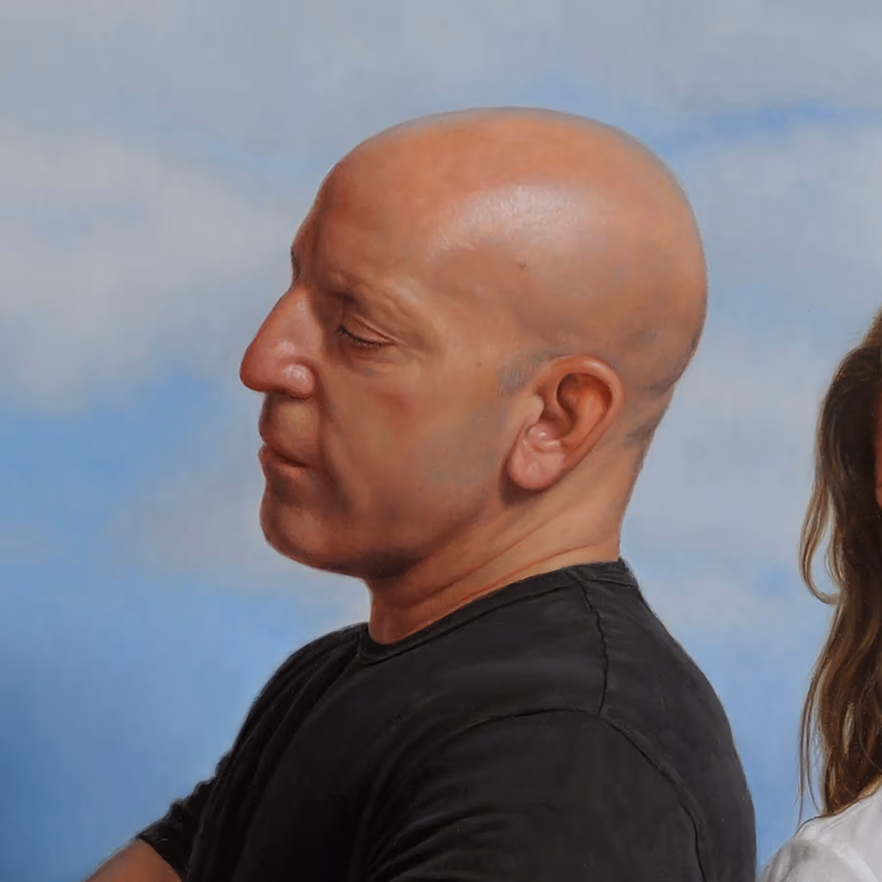 Close-up detail of Patrick’s profile and expression in a contemporary double portrait by Marvin Mattelson.
