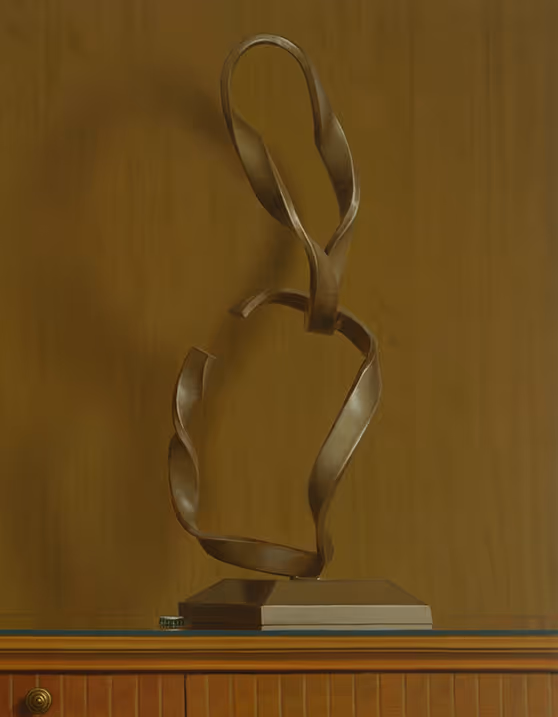 Detail of the abstract sculpture representing the hook-and-loop structure of Velcro displayed in the boardroom.