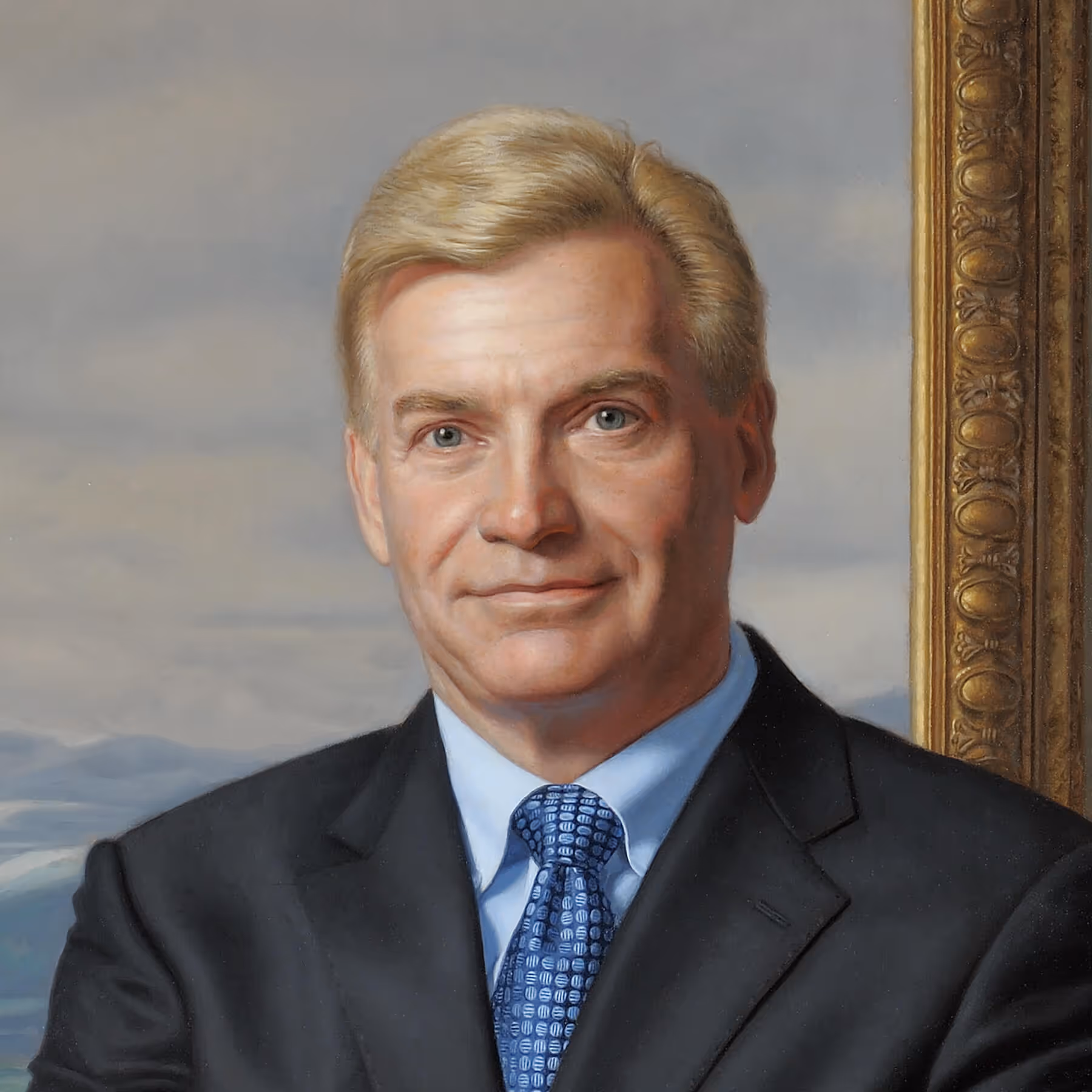 Close-up detail of Lynn R. Rogers’s face in Marvin Mattelson’s executive portrait.