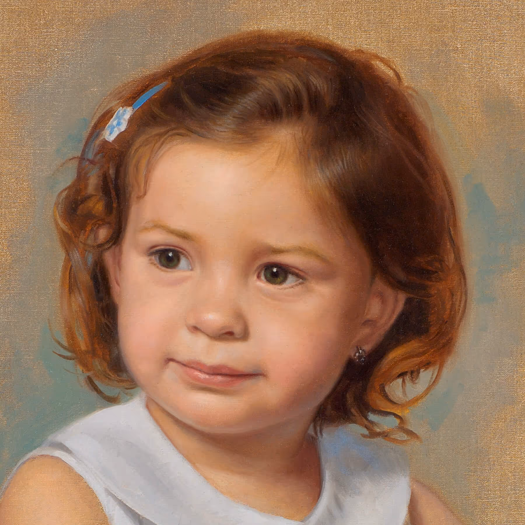 Portrait detail of Samantha showing facial features, curly hair, and youthful expression.