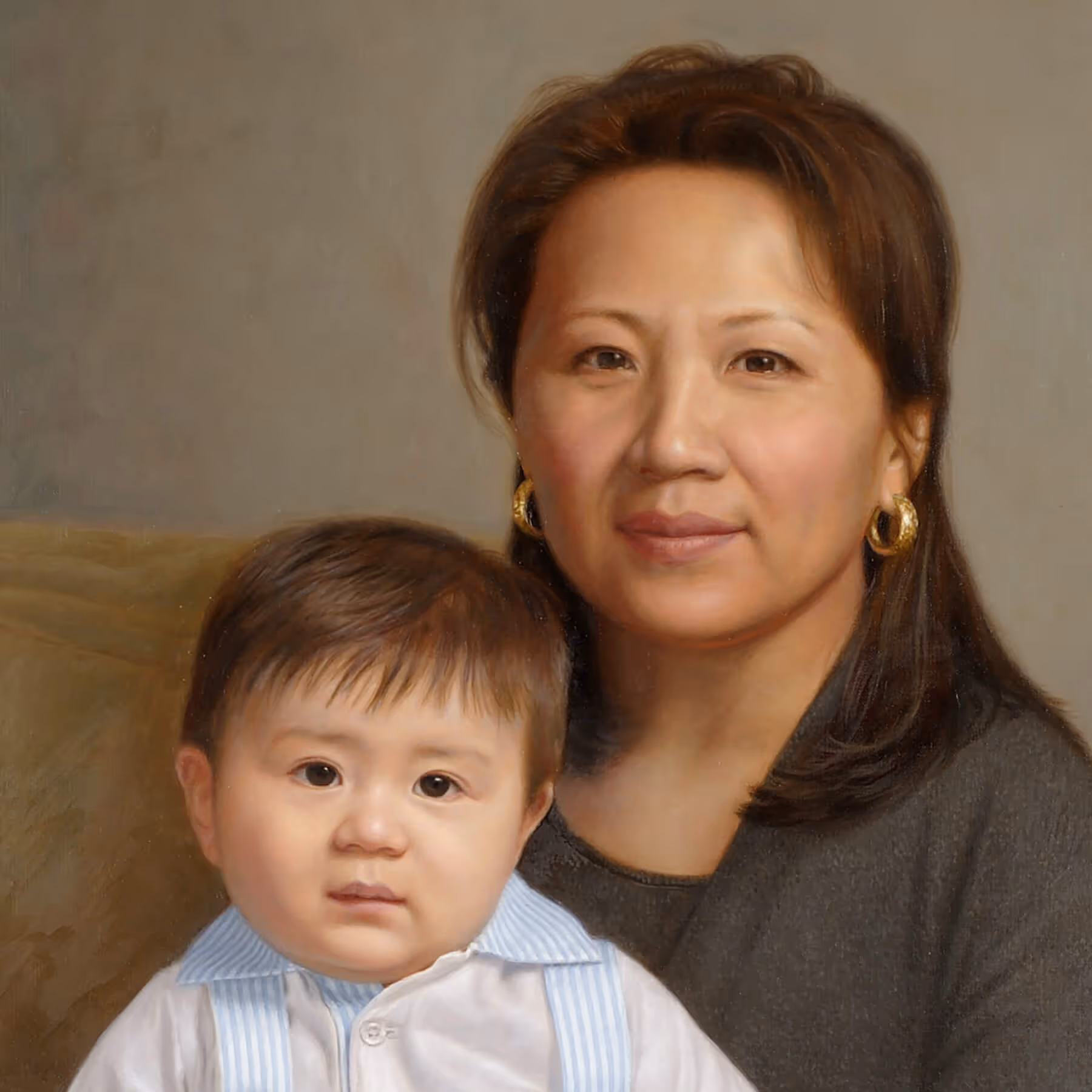 Portrait detail of Tracy and Hayden showing facial features, maternal connection, and soft natural lighting.