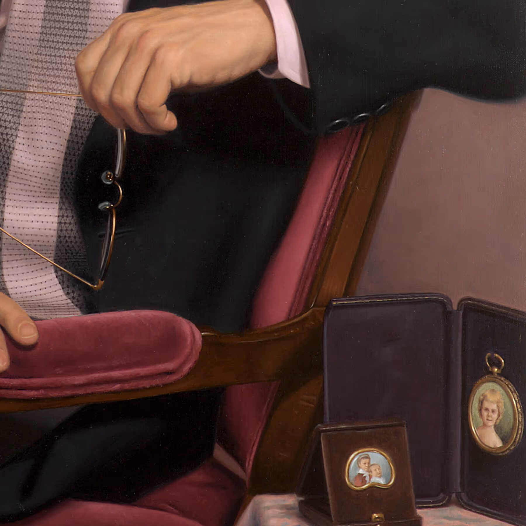Detail of 19th-century porcelain portrait miniatures in oil portrait of Stephen Fishback