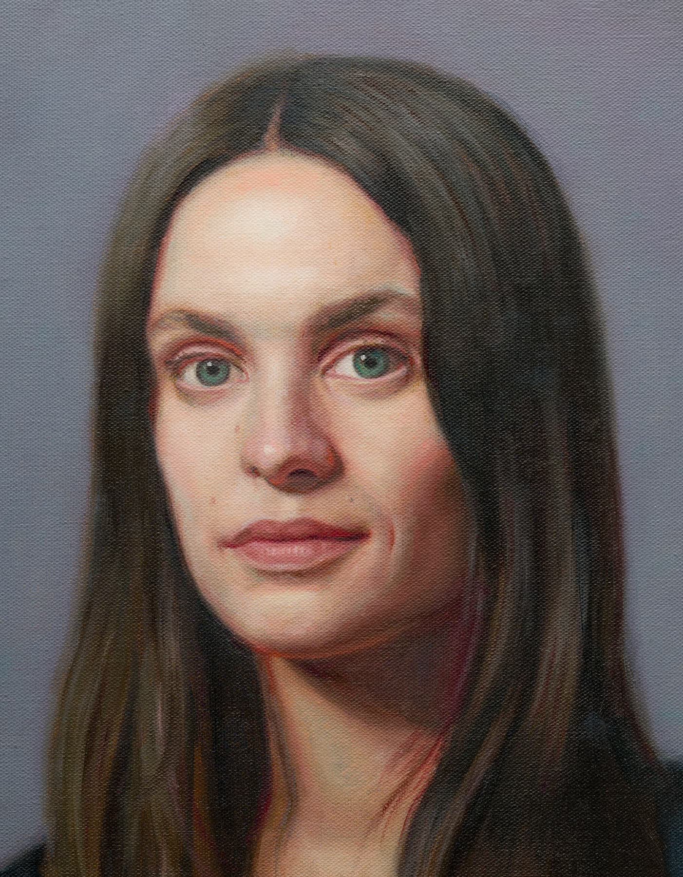 Detail of Silvia’s face and upper body showing subtle light and atmospheric brushwork.