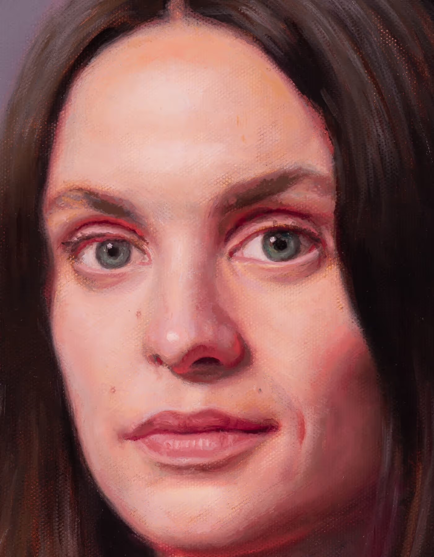 Close-up detail of Silvia’s face showing painted facial features and refined brushwork.