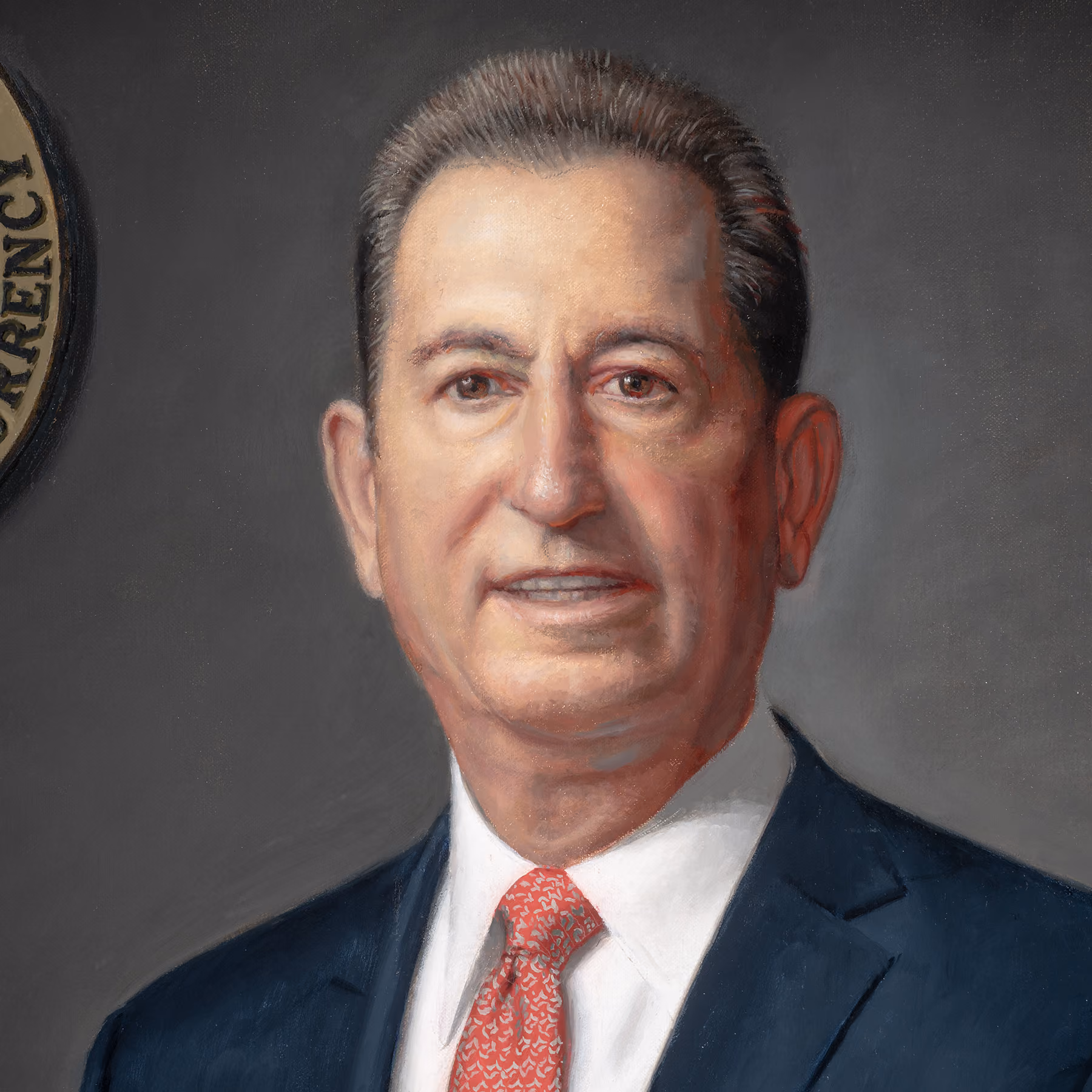 Detail of Joseph M. Otting's face in his official oil portrait by Marvin Mattelson