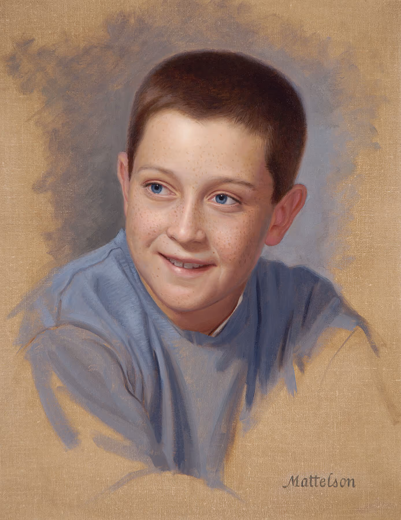 Children's oil portrait of Jake by Marvin Mattelson.