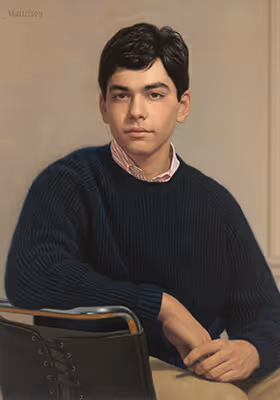 Oil portrait of teenage boy Eric by Marvin Mattelson.
