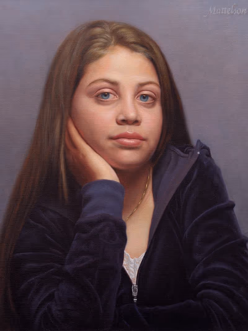 Oil portrait of teenage girl Sydnie by Marvin Mattelson, featured on the cover of The Artist's Magazine.