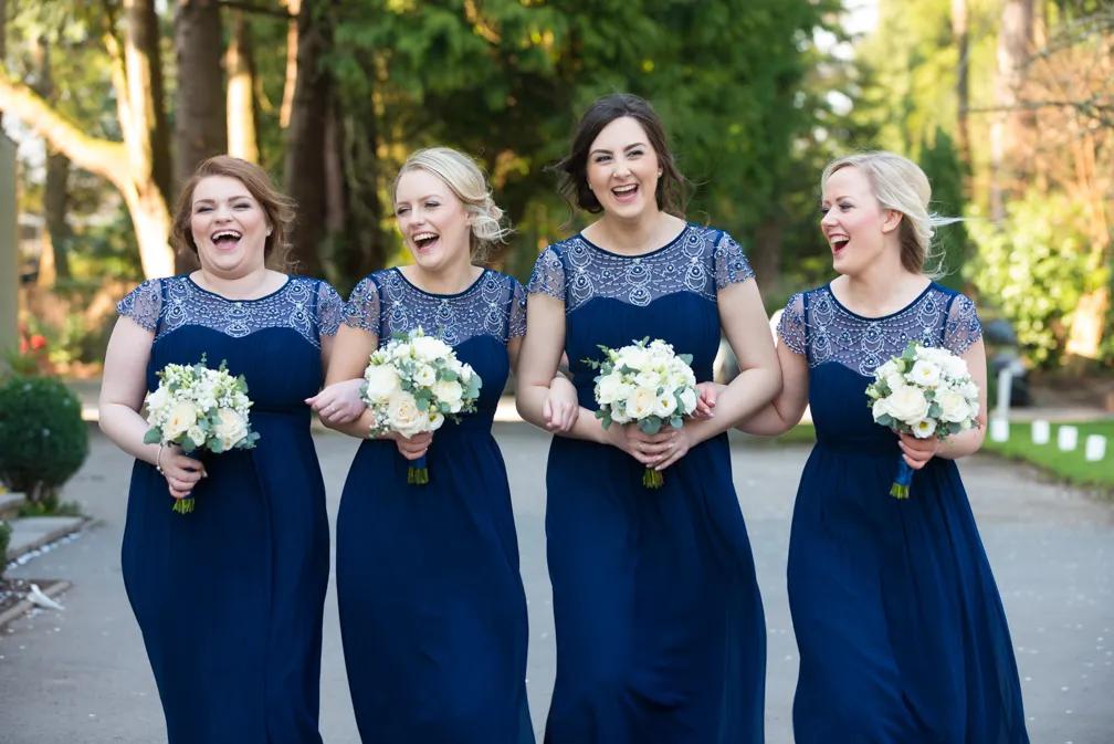 Glen Yr Afon wedding bridesmaids laughing