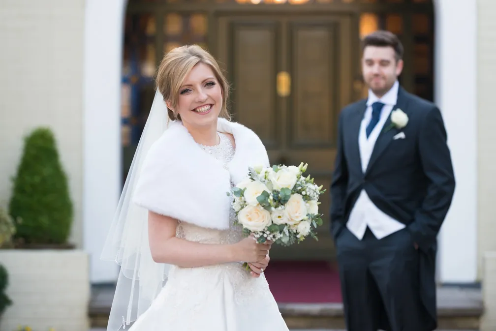 Glen Yr Afon wedding bride laughing on drive