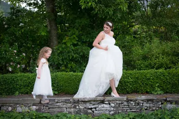 Llangoed hall wedding bride and flower girl 