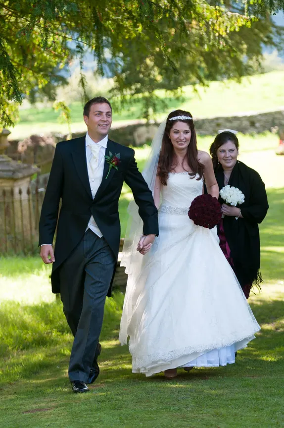 Llangoed hall wedding bride & groom at St Stephen's Church