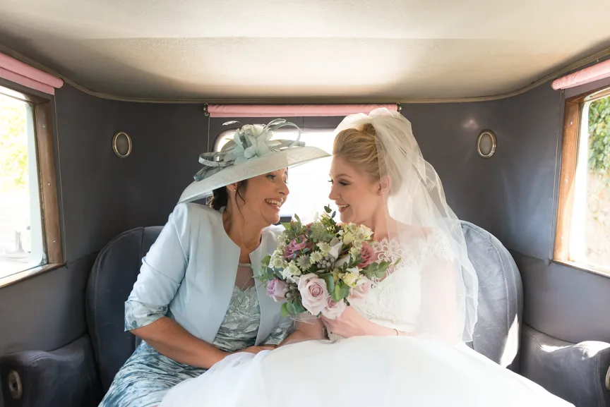 St Tewdrics House wedding bride and mother in car